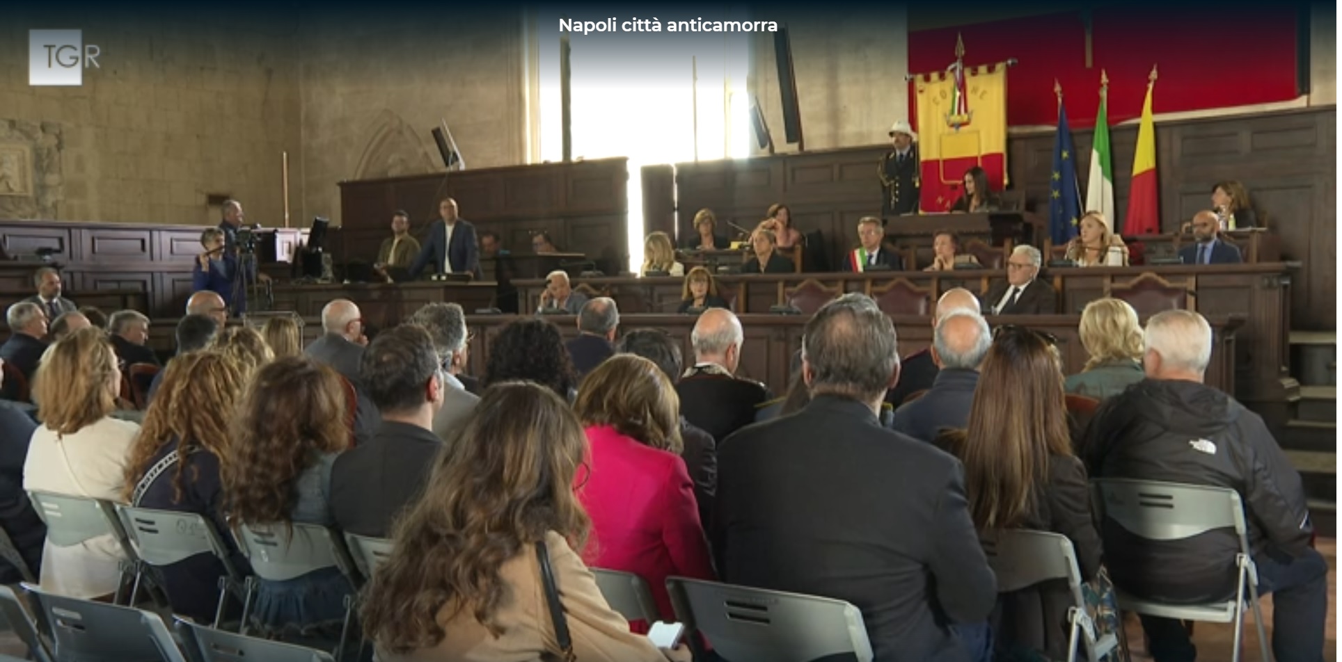 Napoli, 10 ottobre 2024. Un momento del Consiglio comunale straordinario, in occasione dell'istituzione della Giornata contro l'influenza della camorra nella città.
